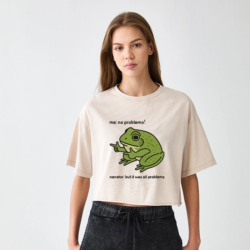 Tokyo-Tiger Stupid Frog Meme Women's Washed Crop T-Shirt