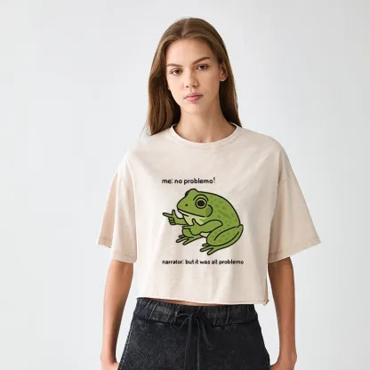 Tokyo-Tiger Stupid Frog Meme Women's Washed Crop T-Shirt