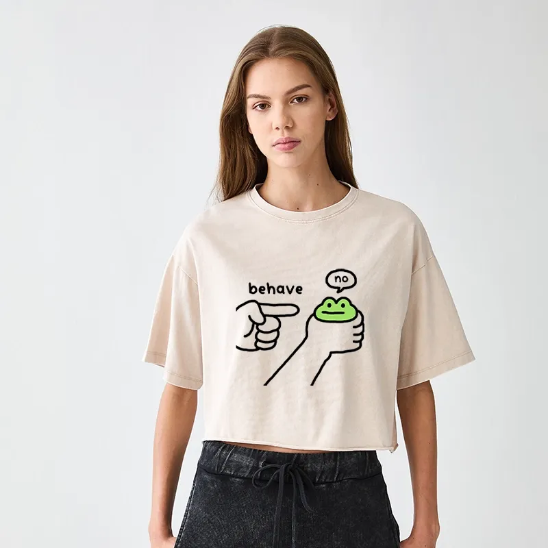 Tokyo-Tiger Dishonest Frog Women's Washed Crop T-Shirt