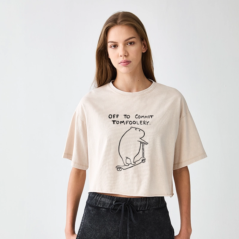 Tokyo-Tiger Capybara Is Ready To Do Something Bad Women's Washed Crop T-Shirt