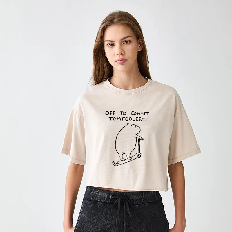 Tokyo-Tiger Capybara Is Ready To Do Something Bad Women's Washed Crop T-Shirt