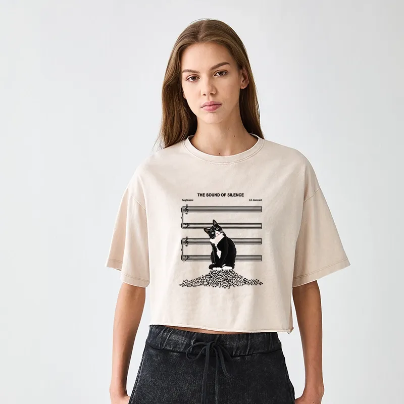 Tokyo-Tiger The Sound Of Silence Women's Washed Crop T-Shirt