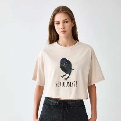 Tokyo-Tiger Raven's Question Women's Washed Crop T-Shirt