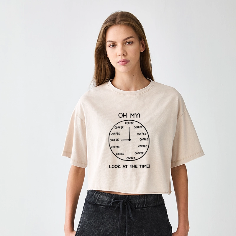 Tokyo-Tiger Coffee Time Women's Washed Crop T-Shirt