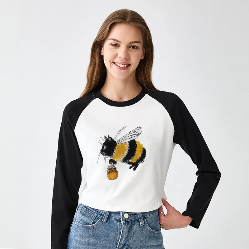 Tokyo-Tiger Catbee Funny Women's Crop Raglan T-Shirt