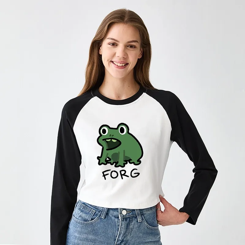 Tokyo-Tiger Funny Forg Japan Women's Crop Raglan T-Shirt