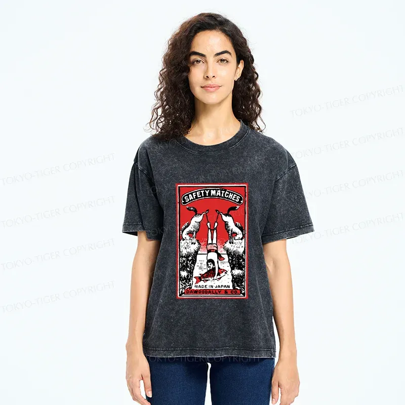 Tokyo-Tiger Catch Fish Funny Washed T-Shirt