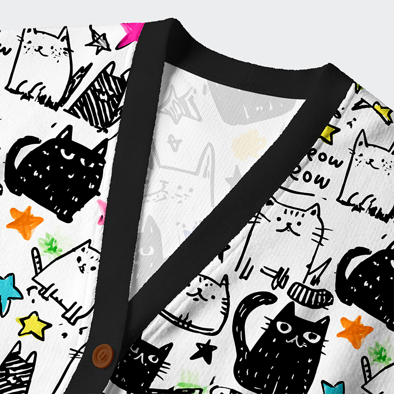 Tokyo-Tiger Cosmic Cat Doodles Ugly Cardigan Sweater