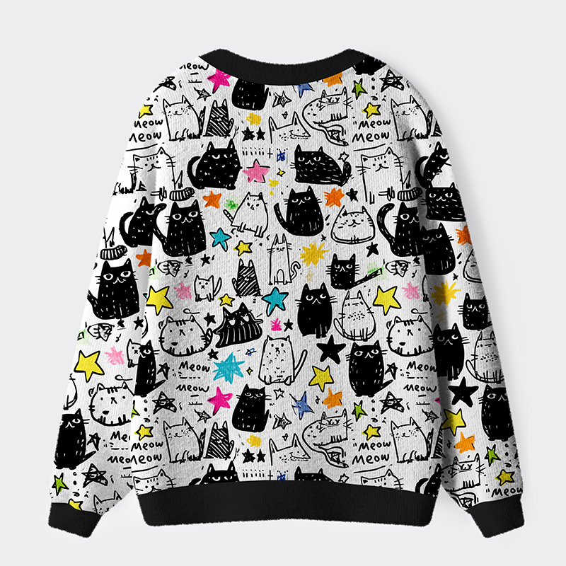 Tokyo-Tiger Cosmic Cat Doodles Ugly Cardigan Sweater