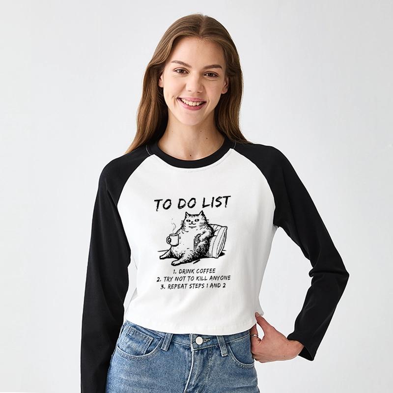 Tokyo-Tiger Cat's To-Do List Women's Crop Raglan T-Shirt