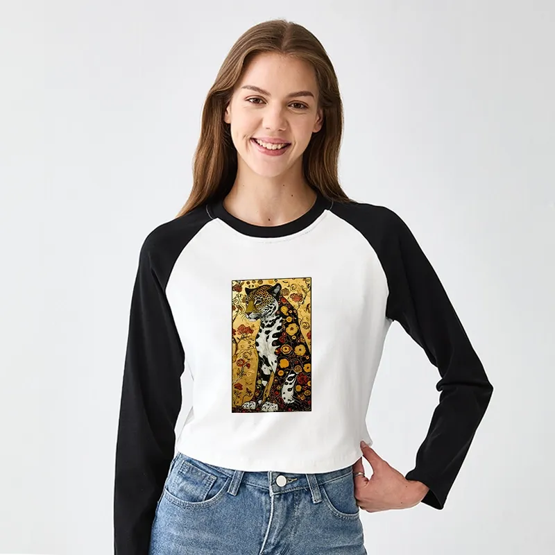 Tokyo-Tiger Magnificent Leopard Women's Crop Raglan T-Shirt