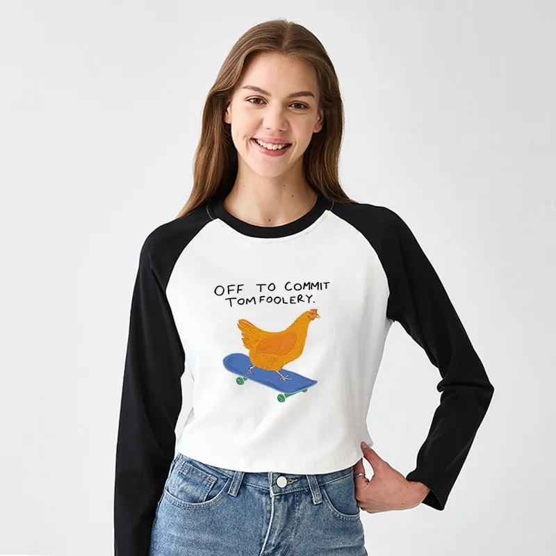 Tokyo-Tiger Chicken Was About To Do Something Bad Women's Crop Raglan T-Shirt