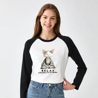 Tokyo-Tiger Zen Cat Relaxation，Everything's Out Of Control Women's Crop Raglan T-Shirt