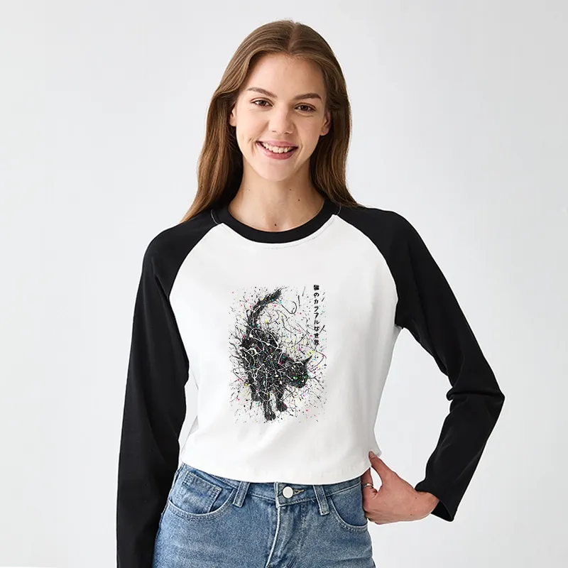[Copy]Tokyo-Tiger Flamingos at Dusk Women's Crop Raglan T-Shirt