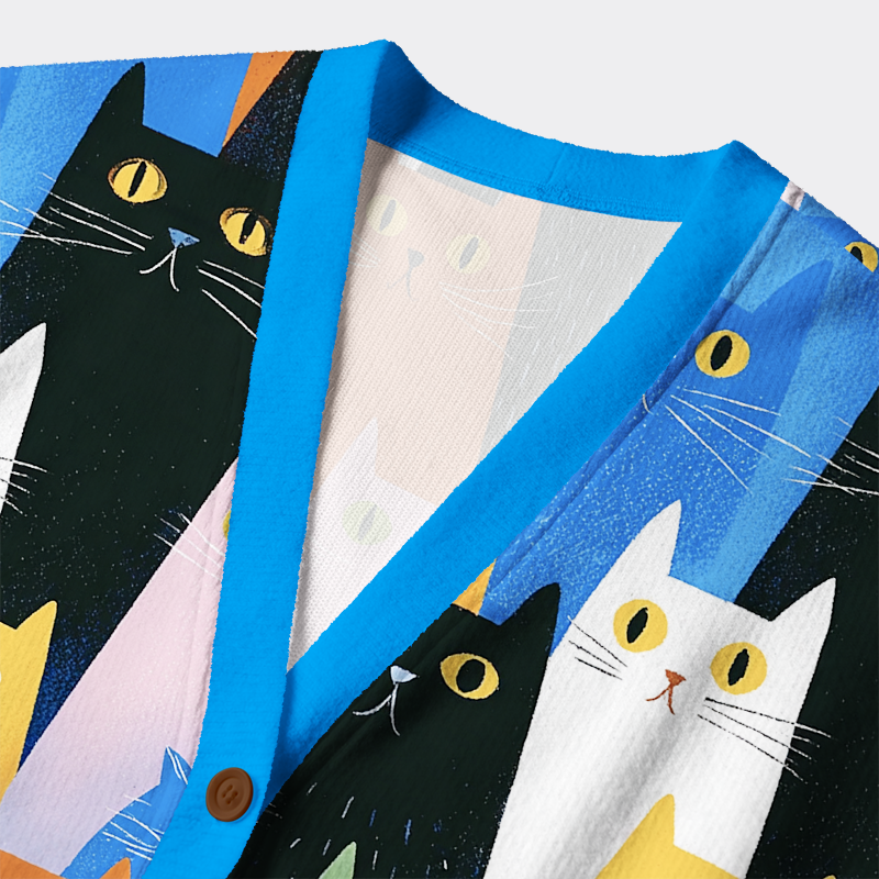 Tokyo-Tiger Colorful Cat Parade Ugly Cardigan Sweater