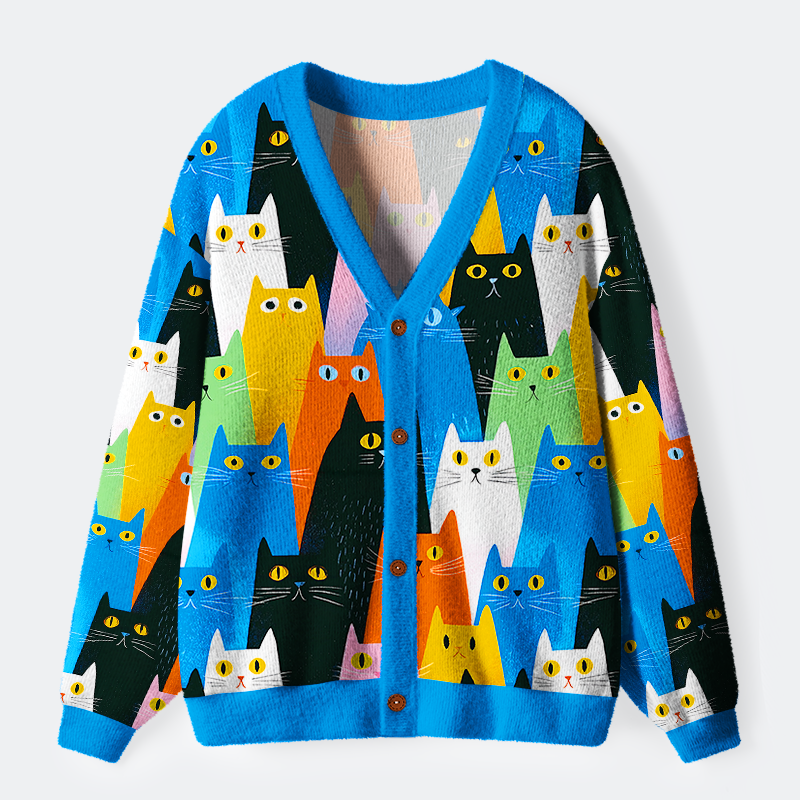 Tokyo-Tiger Colorful Cat Parade Ugly Cardigan Sweater