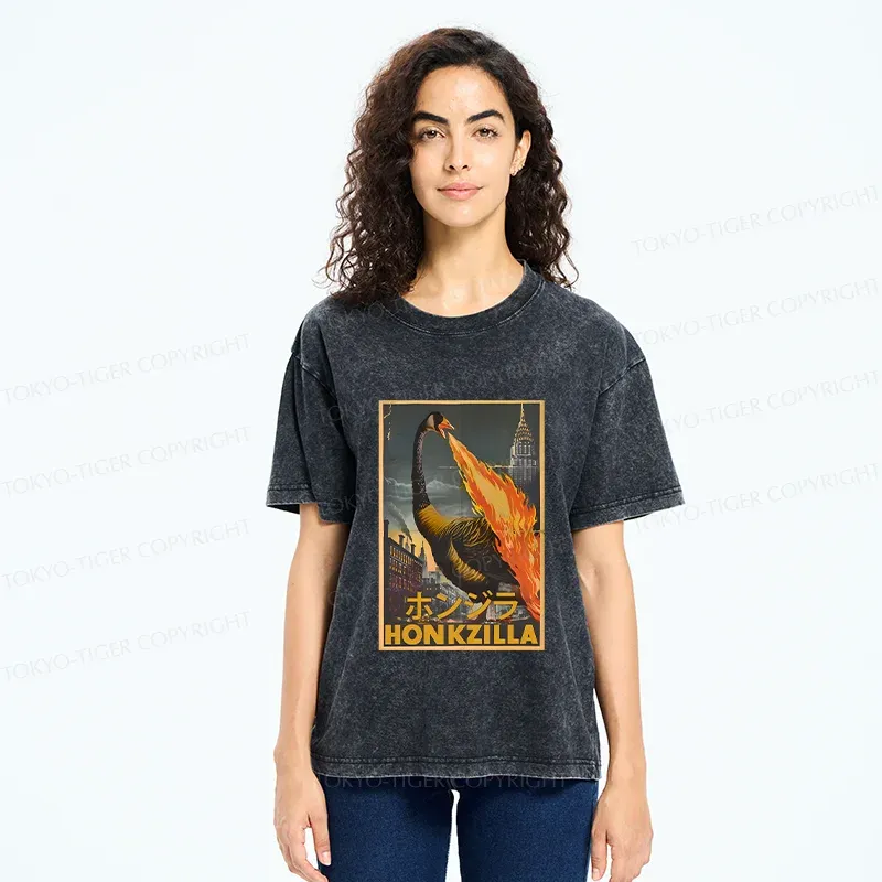 Tokyo-Tiger Funny Honkzilla Washed T-Shirt