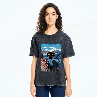 Tokyo-Tiger Cat On The Fence Washed T-Shirt