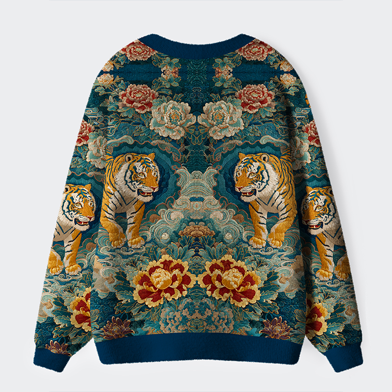 Tokyo-Tiger Imperial Tiger Tapestry Ugly Cardigan Sweater