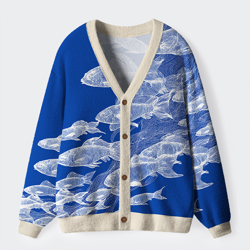 Tokyo-Tiger Blueprint Of The Sea Ugly Cardigan Sweater