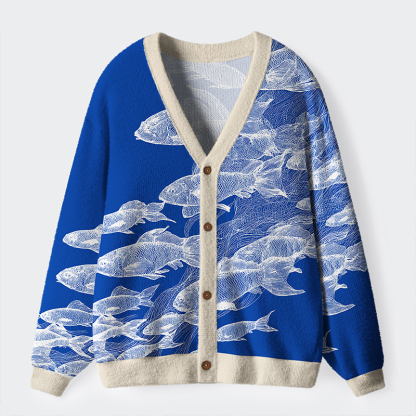 Tokyo-Tiger Blueprint Of The Sea Ugly Cardigan Sweater