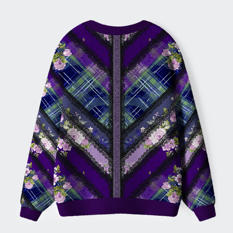 Tokyo-Tiger Tartan of Roses & Lace Ugly Cardigan Sweater