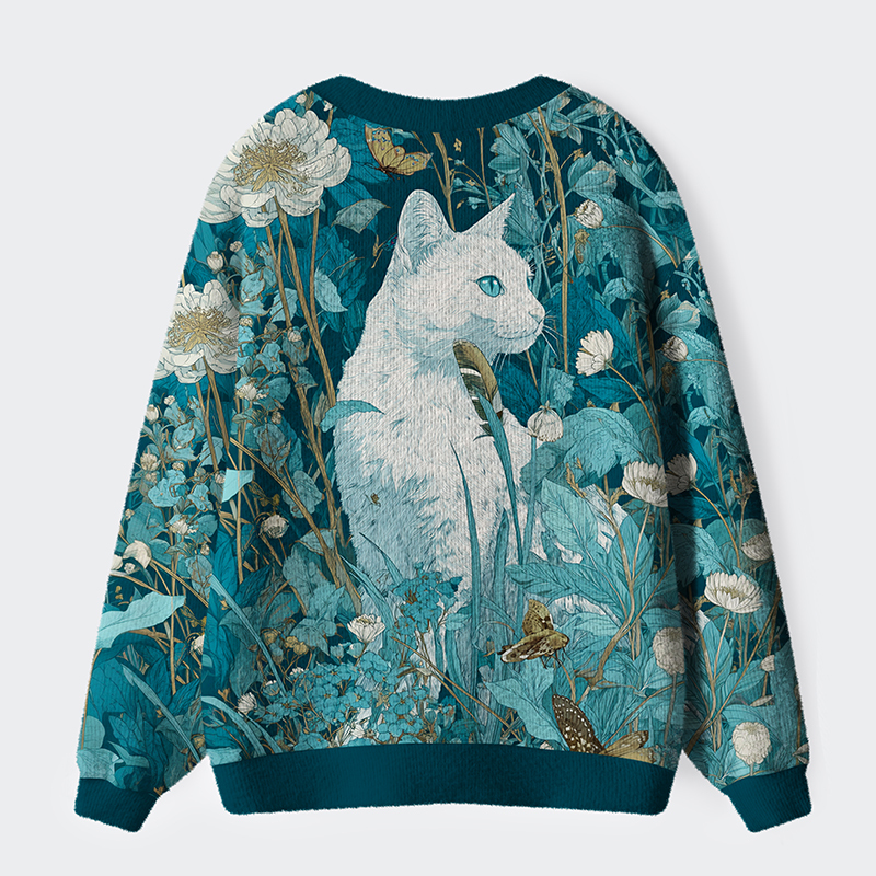 Tokyo-Tiger Blue Meadow Reverie Ugly Cardigan Sweater