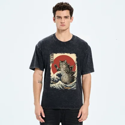 Tokyo-Tiger Catzilla Is Causing Destruction Washed T-Shirt