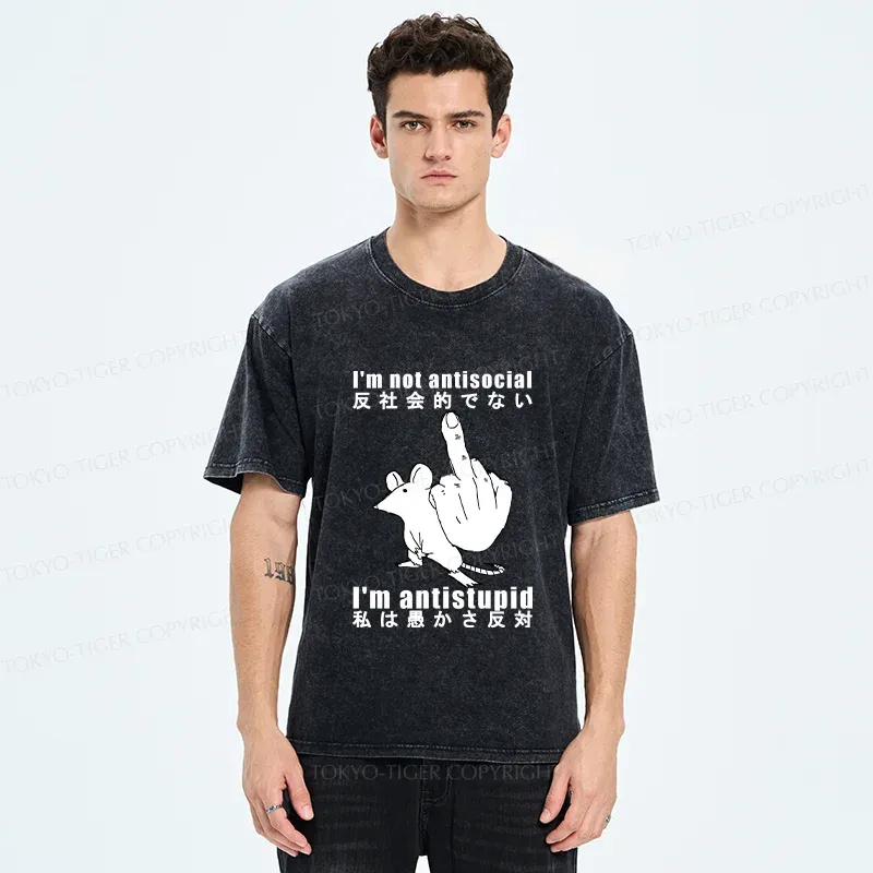 Tokyo-Tiger Anti-stupid Mouse Washed T-Shirt