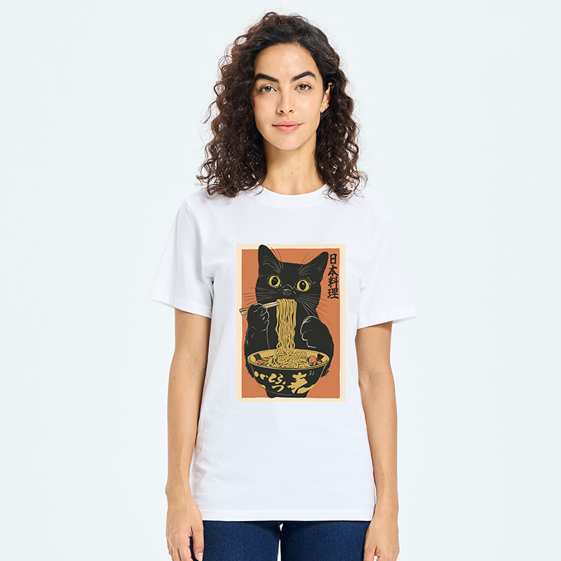Tokyo-Tiger Black Cat Eats Japan Ramen Classic T-Shirt