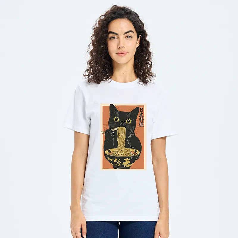 Tokyo-Tiger Black Cat Eats Japan Ramen Classic T-Shirt