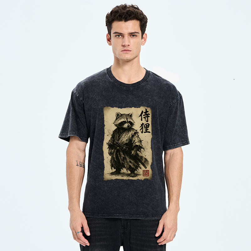 Tokyo-Tiger Retro Raccoon Samurai Washed T-Shirt