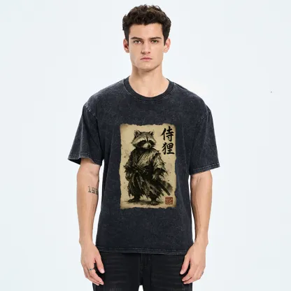 Tokyo-Tiger Retro Raccoon Samurai Washed T-Shirt