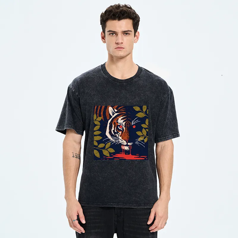 Tokyo-Tiger Tiger Lurking In The Darkness Washed T-Shirt