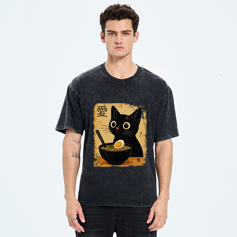 Tokyo-Tiger The Black Cat Ate Ramen Washed T-Shirt