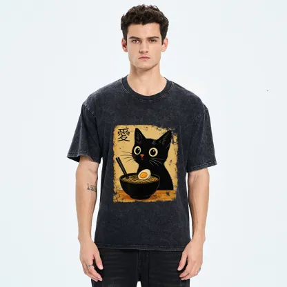 Tokyo-Tiger The Black Cat Ate Ramen Washed T-Shirt