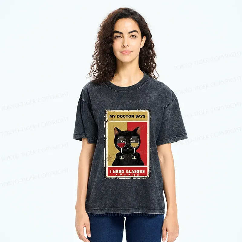 Tokyo-Tiger Cats Need Glasses Washed T-Shirt