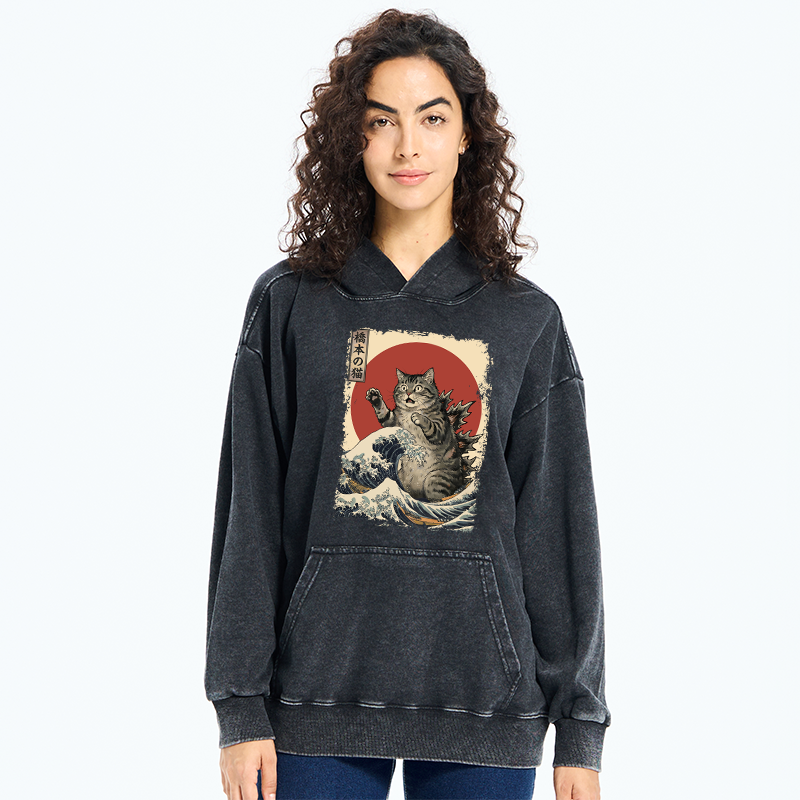 Tokyo-Tiger Catzilla Is Causing Destruction Washed Hoodie