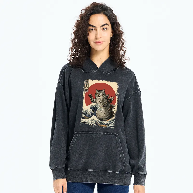 Tokyo-Tiger Catzilla Is Causing Destruction Washed Hoodie