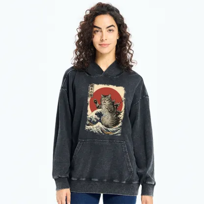 Tokyo-Tiger Catzilla Is Causing Destruction Washed Hoodie
