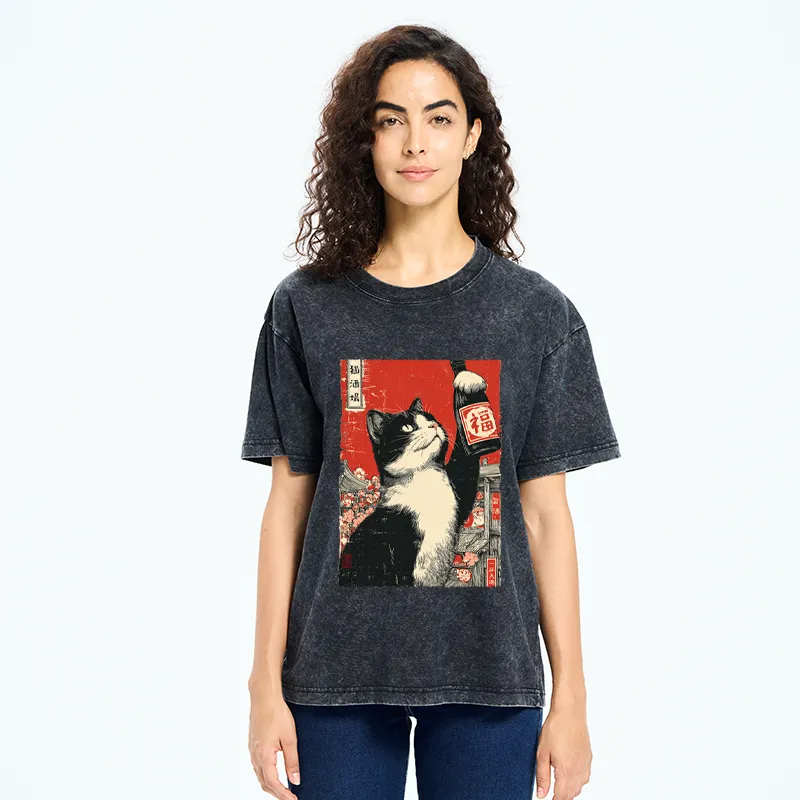 Tokyo-Tiger The Sake Cat Washed T-Shirt