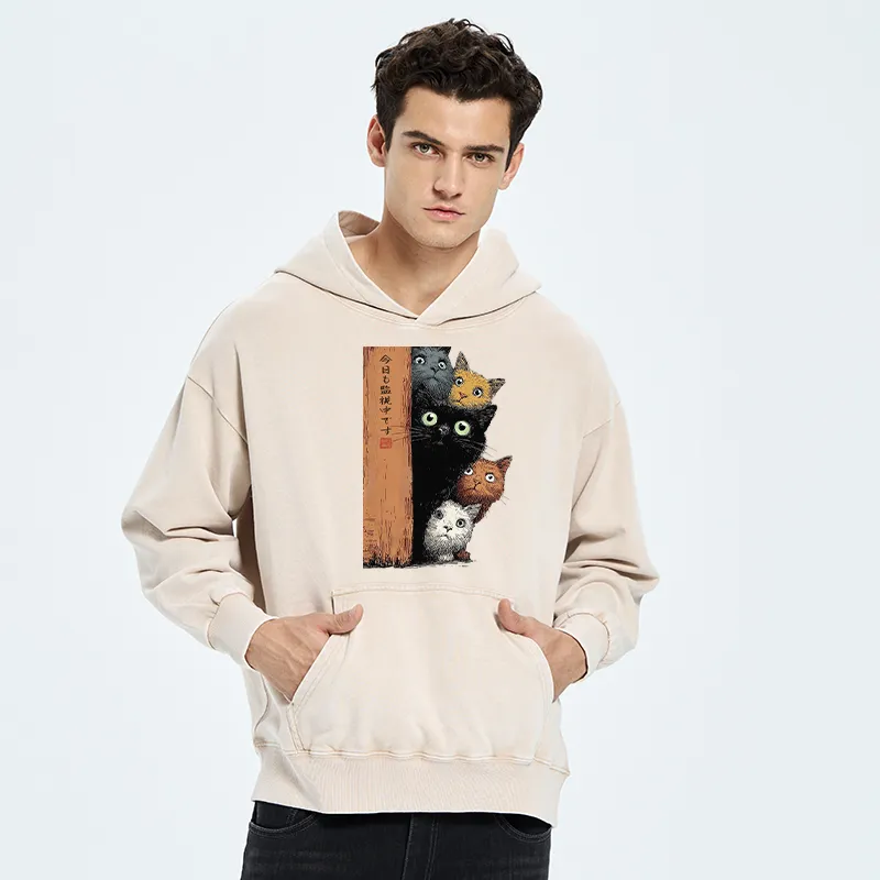 Tokyo-Tiger Five Cats Are Watching You Washed Hoodie