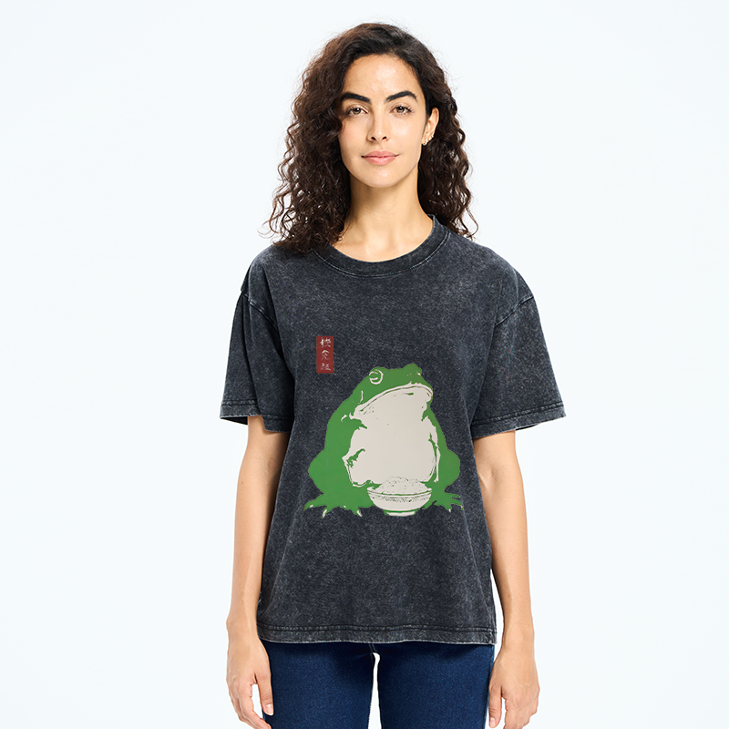 Tokyo-Tiger Fat Frog Eats Rice Washed T-Shirt