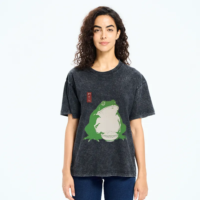 Tokyo-Tiger Fat Frog Eats Rice Washed T-Shirt