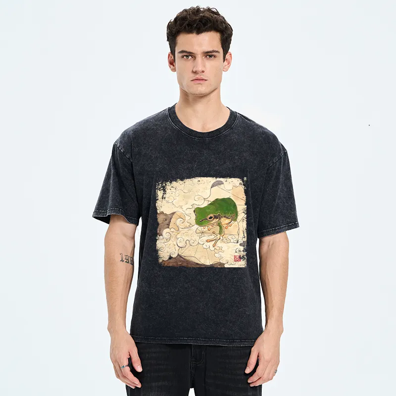 Tokyo-Tiger Vintage Frog Painting Washed T-Shirt