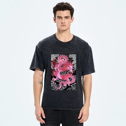 Tokyo-Tiger Pink Dragon Washed T-Shirt