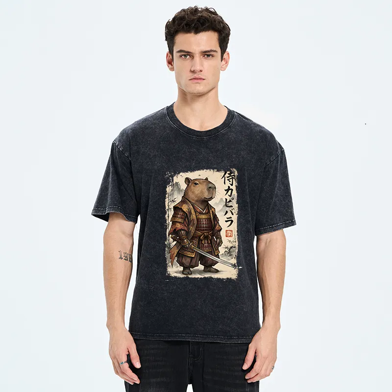 Tokyo-Tiger Samurai Capybara Washed T-Shirt