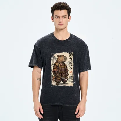 Tokyo-Tiger Samurai Capybara Washed T-Shirt