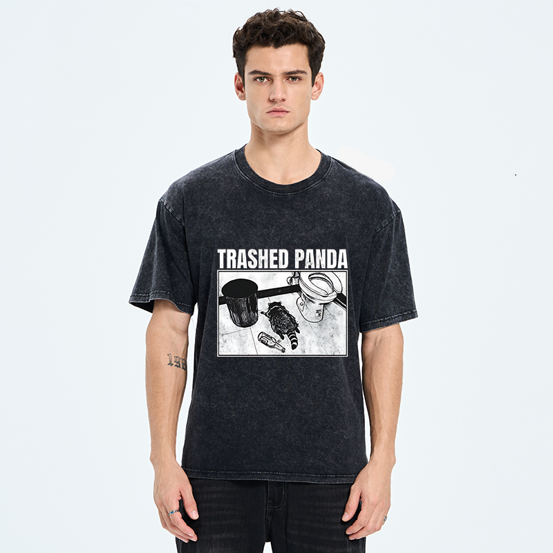 Tokyo-Tiger Trashed Panda Funny Washed T-Shirt