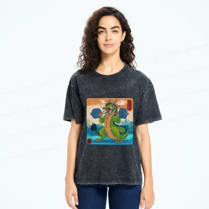 Tokyo-Tiger Dragon With Strong Abdominal Muscles Washed T-Shirt